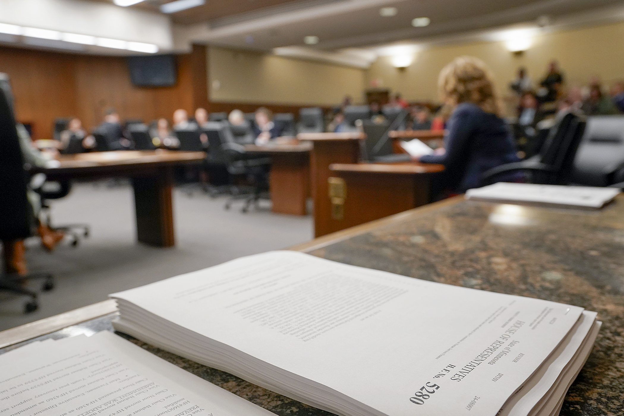 Scott County Commissioner Barb Weckman Brekke testifies before the House Human Services Finance Committee April 16 regarding HF5280, the committee’s budget bill. (Photo by Michele Jokinen)